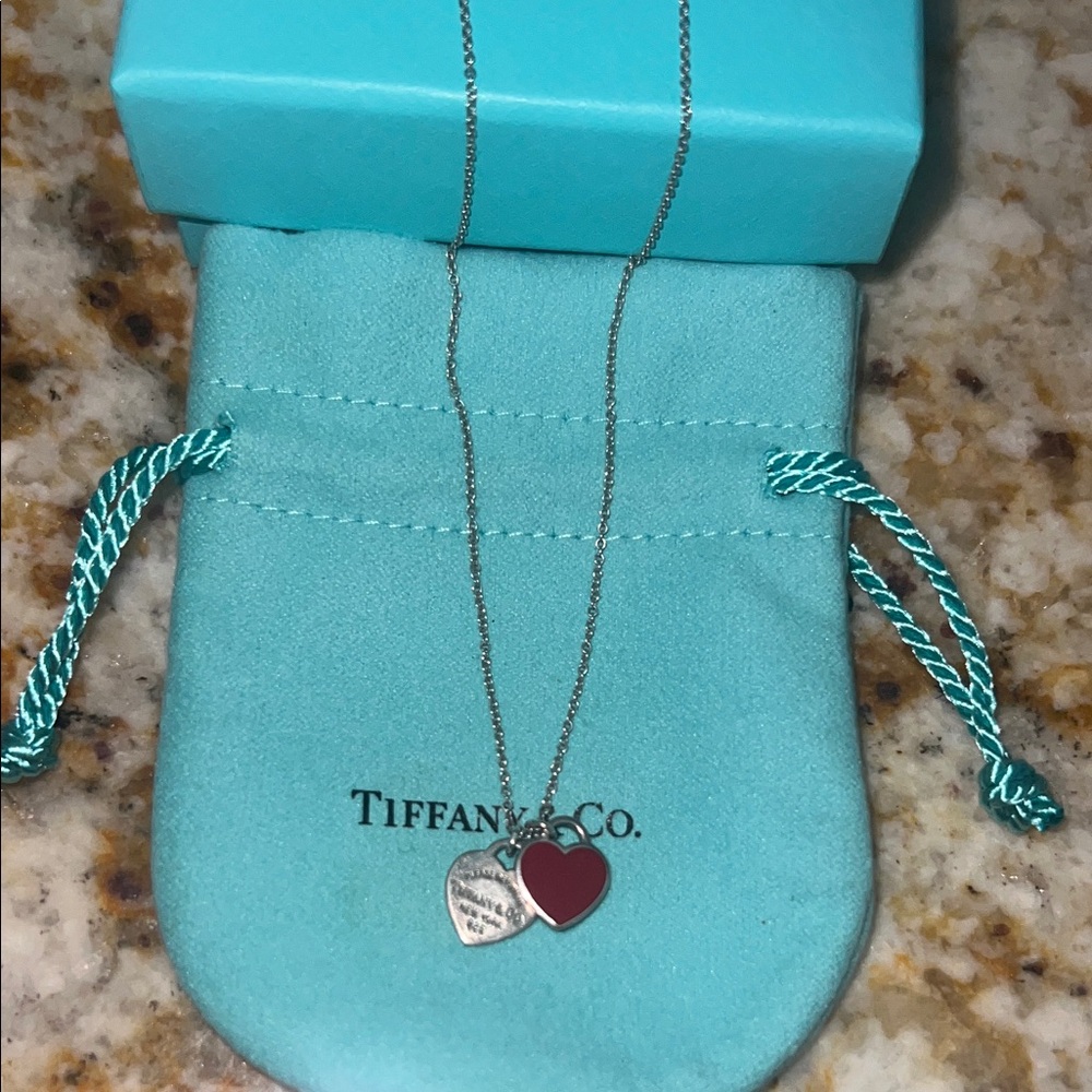 Tiffany & Co. Silver Necklace with Red Heart Charm